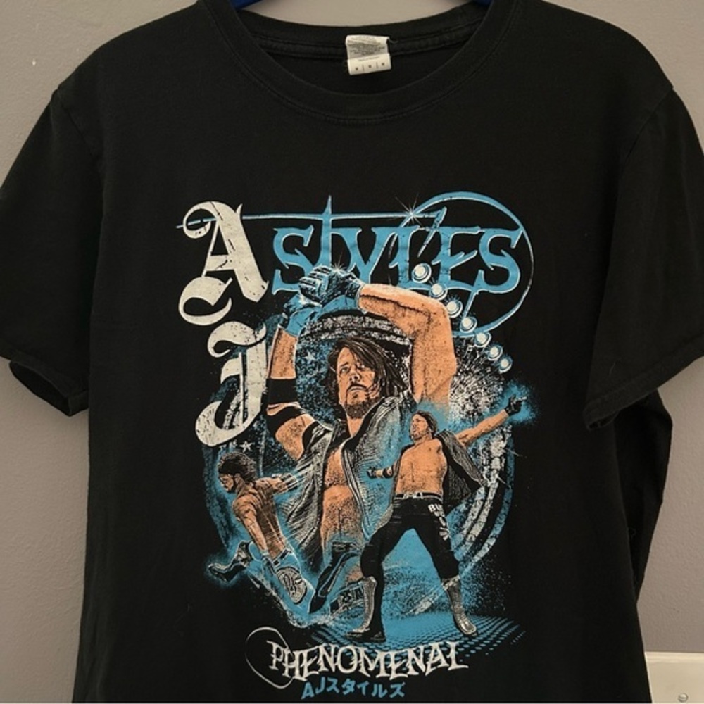 Vtg AJ Styles Phenomenal AJ Wrestling T-shirt WWE Black Graphic Men